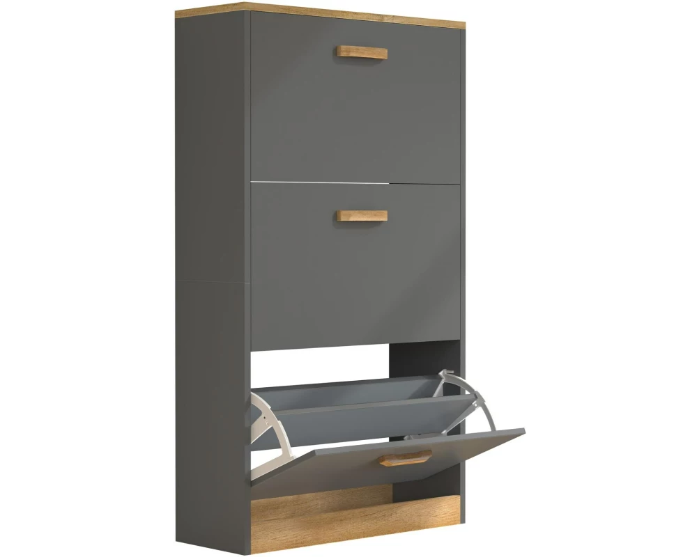 VCM Schuhschrank Halom M 59 x 105 cm, Anthrazit/Honig-Eiche