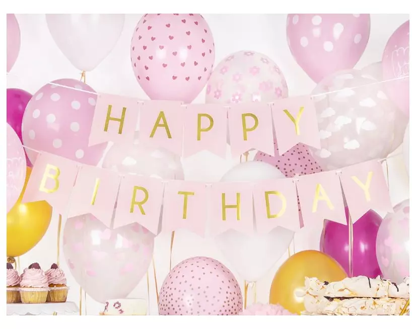 Partydeco Girlande Happy Birthday Hellrosa, 15 x 175 cm
