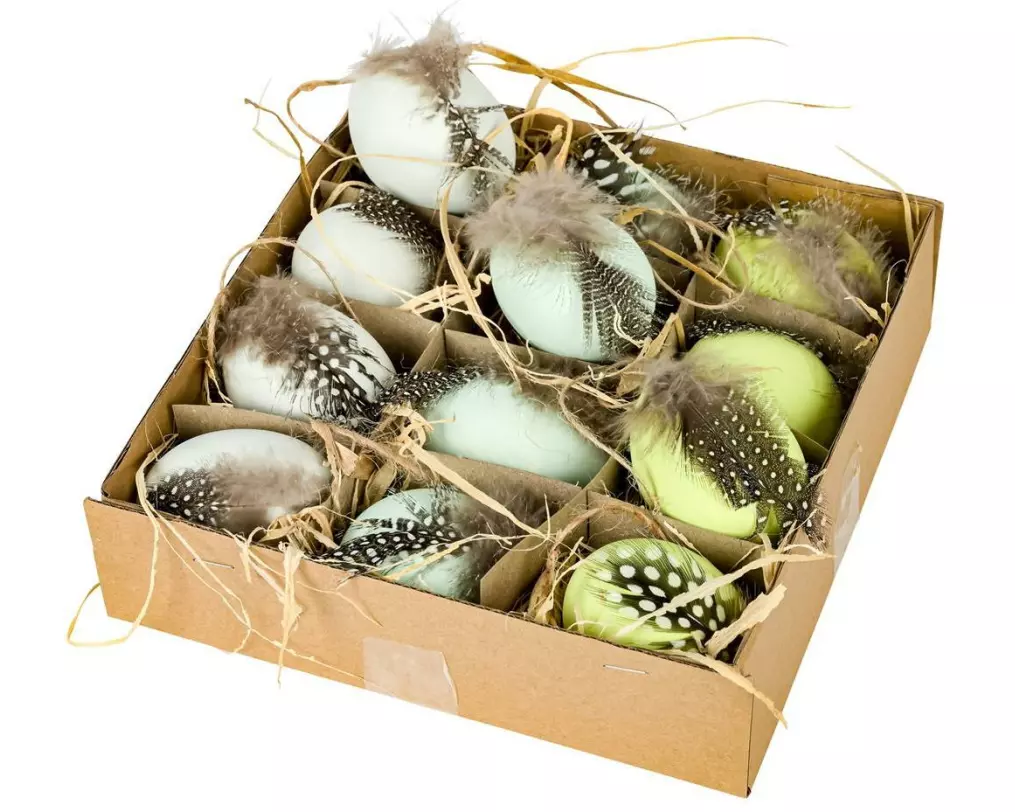 CHALET Eier mit Federn assortiert, Mehrfarbig