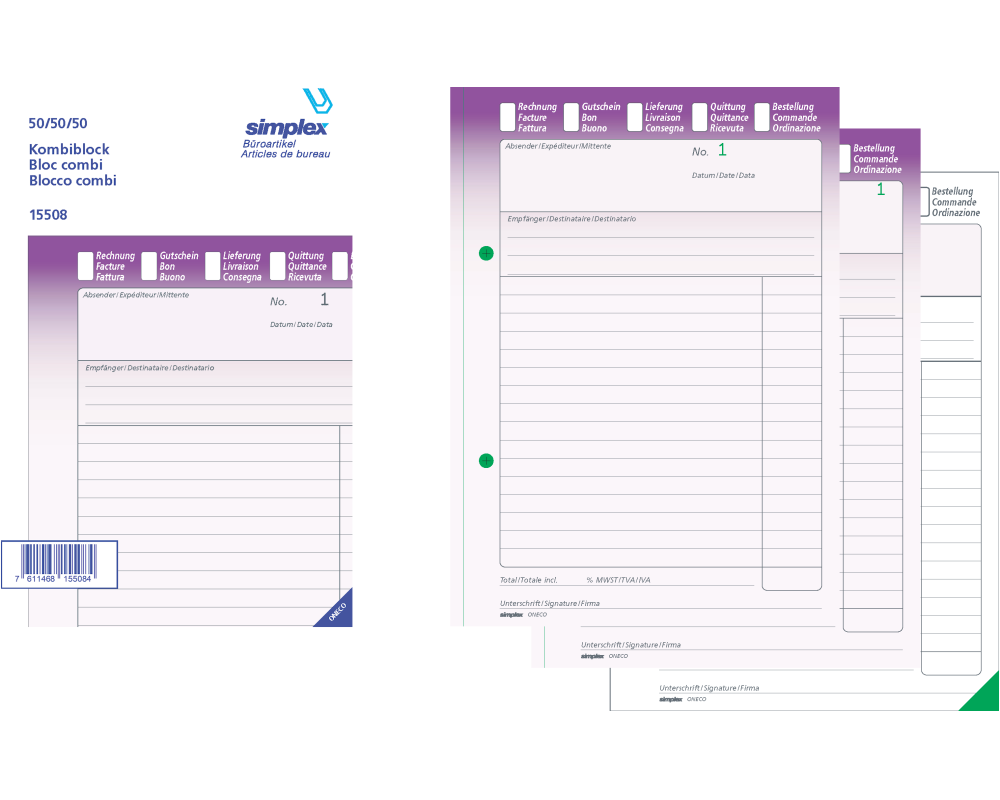 SIMPLEX Kombiblock D/F/I A5 15508 weiss 50x3 Blatt