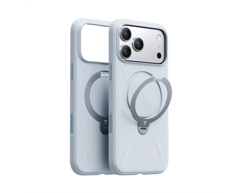 Torras Ostand Spin Softune Schutzhülle, iPhone 17 Pro, MagSafe, grau