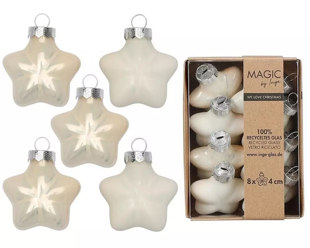 INGES CHRISTMAS DECOR Weihnachtskugel Stern 4 cm Alt Weiss, 8 Stück