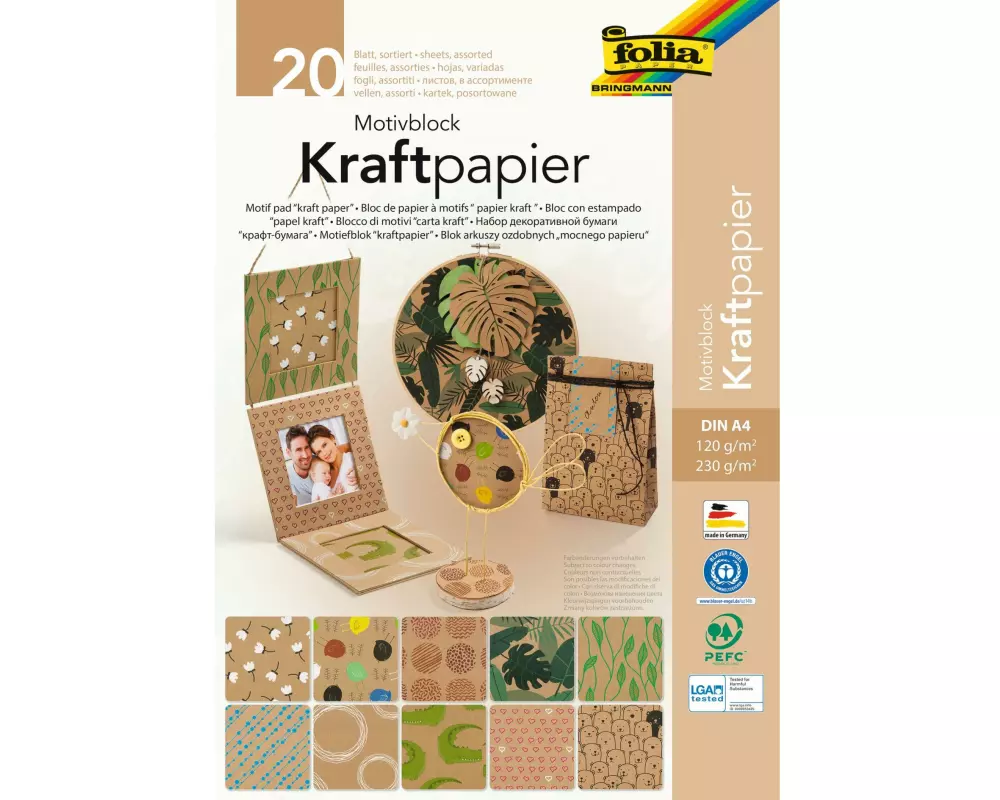 Folia Kraftpapier Motivblock, A4, 20 Blatt Braun