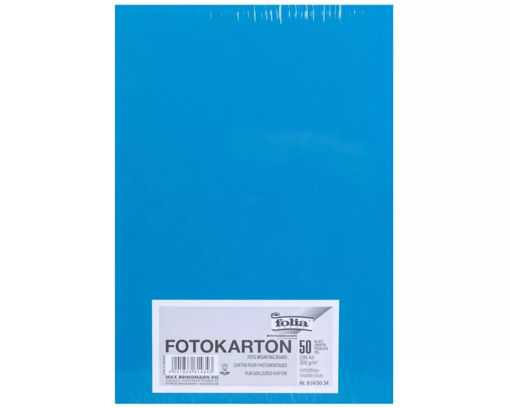 Folia Fotokarton A4, 300 g/m², 50 Blatt, Mittelblau