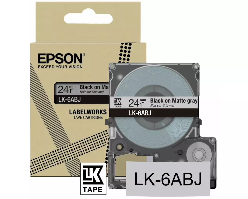 EPSON Matte Tape, Grey/Black , 24mm, 8m, LK-6ABJ