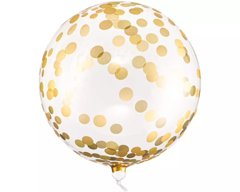 Partydeco Folienballon Gold/Transparent, mit goldenen Konfettis