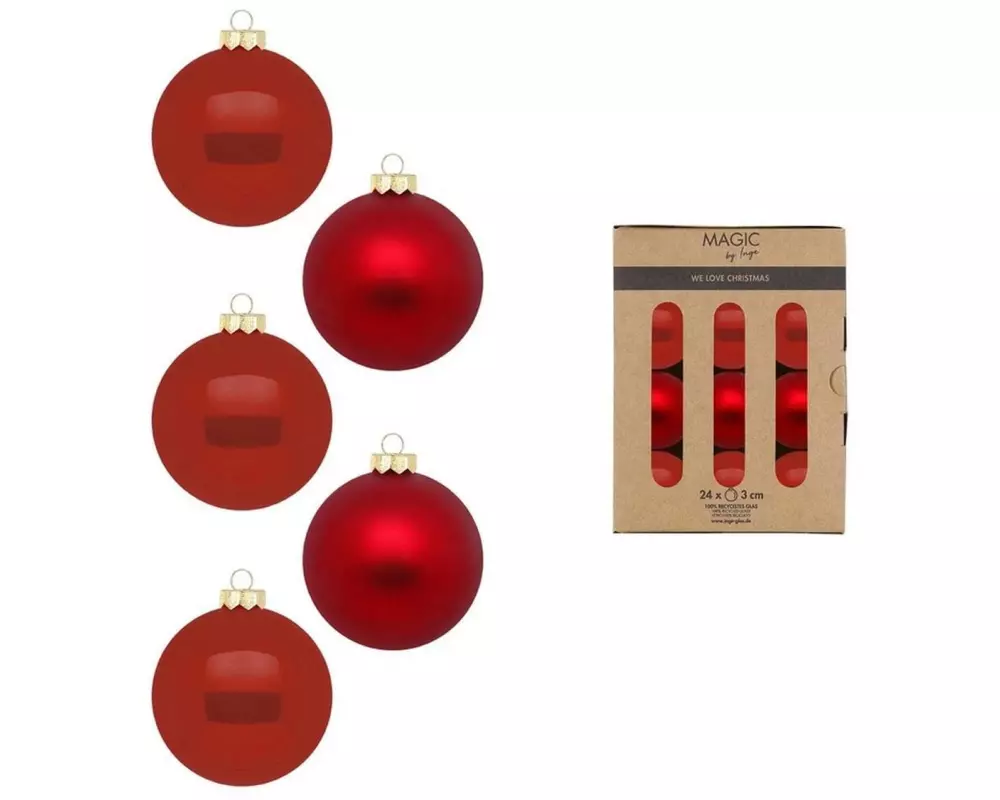 INGES CHRISTMAS DECOR Weihnachtskugel 3 cm Rot, 24 Stück