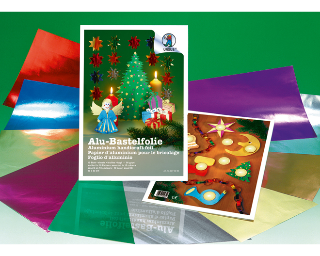URSUS Bastelfolie Alu 23x33cm 8070099 90g, farbig ass. 10 Blatt