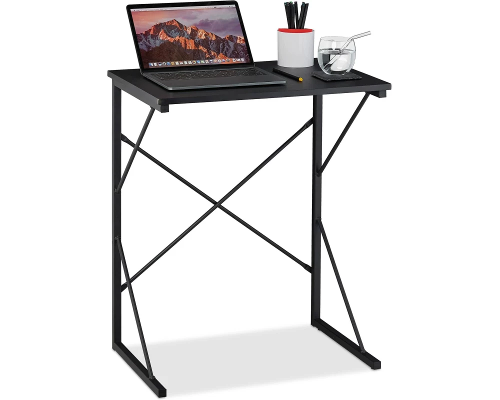relaxdays Schreibtisch 75 x 60 x 40 cm, MDF / Metall, Schwarz