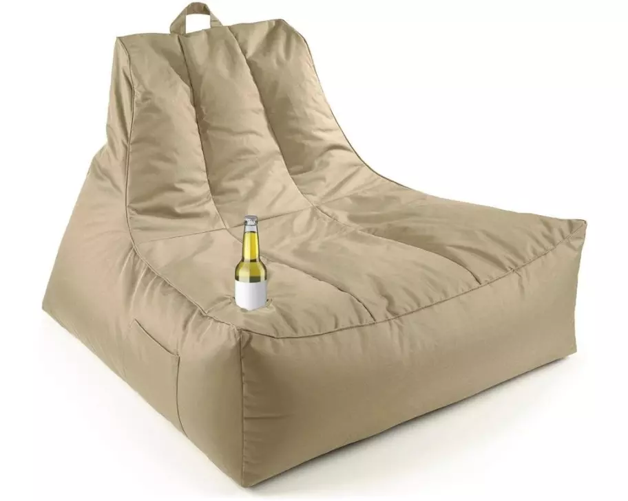 Lumaland Sitzsack Lounge mit Flaschenhalter Beige, 380 l