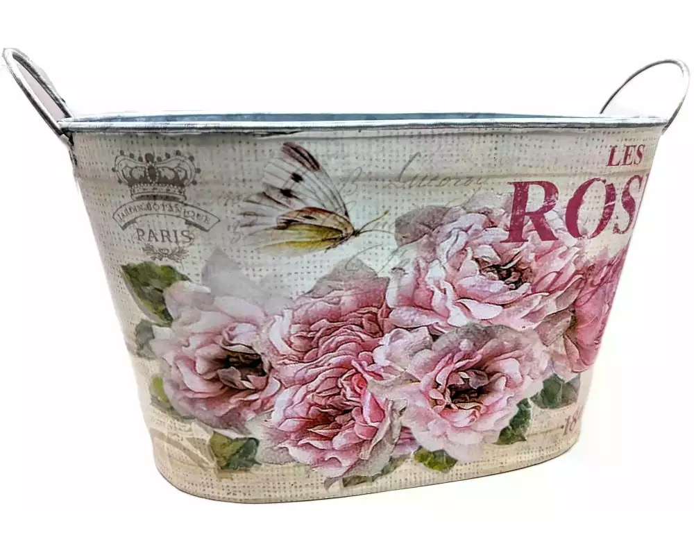 CHALET Zinktopf 28 x 17 x 16 cm, Rosa/Hellbeige