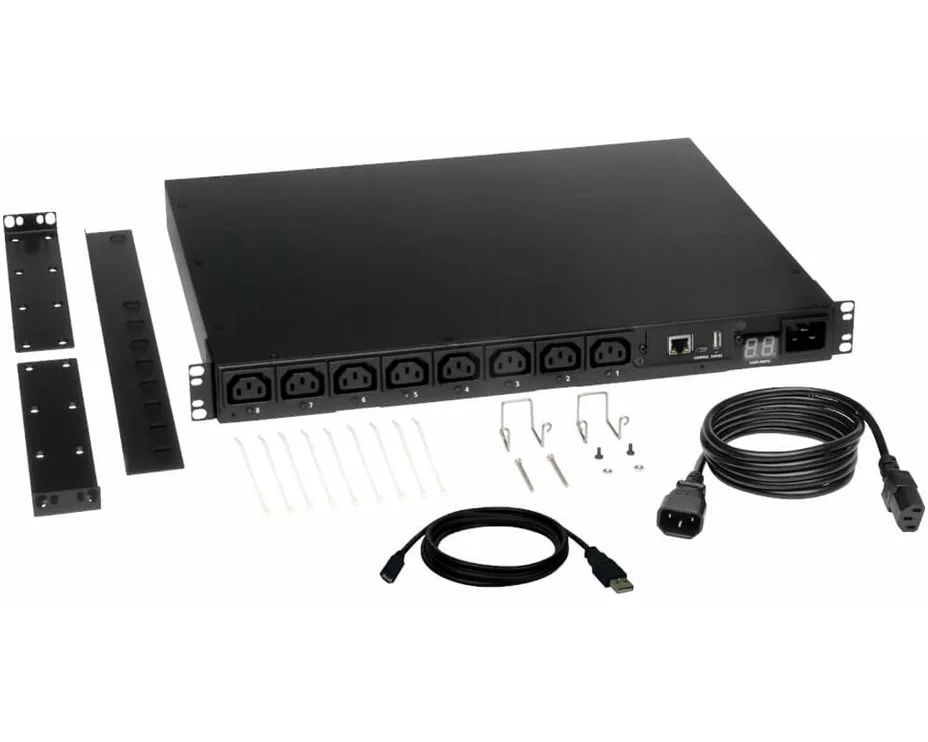 EATON 2.5kW Single-Phase 208/230V Switched PDU - LX Platform 8 C13 Outlets C14 Input 2m Cord 1U Rack-Mount TAA