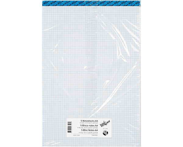 BÜROLINE Büroblock weiss A4 725263 kariert, 70g, 4mm 5x100 Blatt