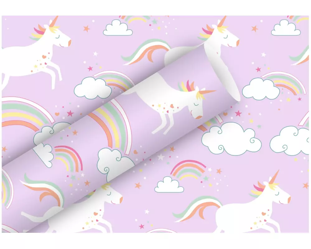 Braun + Company Geschenkpapier Einhorn 70 cm x 2 m, 80 g/m², Mehrfarbig