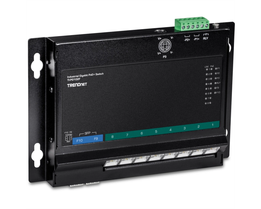 TRENDnet TI-PG102F PoE+ Switch 10-Port Industrie Wall-Mount Front Access
