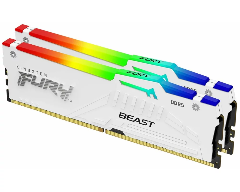 Kingston 64GB, 6000MT/s, DDR5, CL30, DIMM, Kit of 2, FURY Beast, White, RGB, XMP