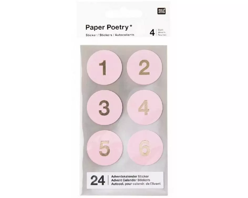 Rico Design Adventskalender-Zahlen Ø 2,8 cm, 4 Blatt, Rosa