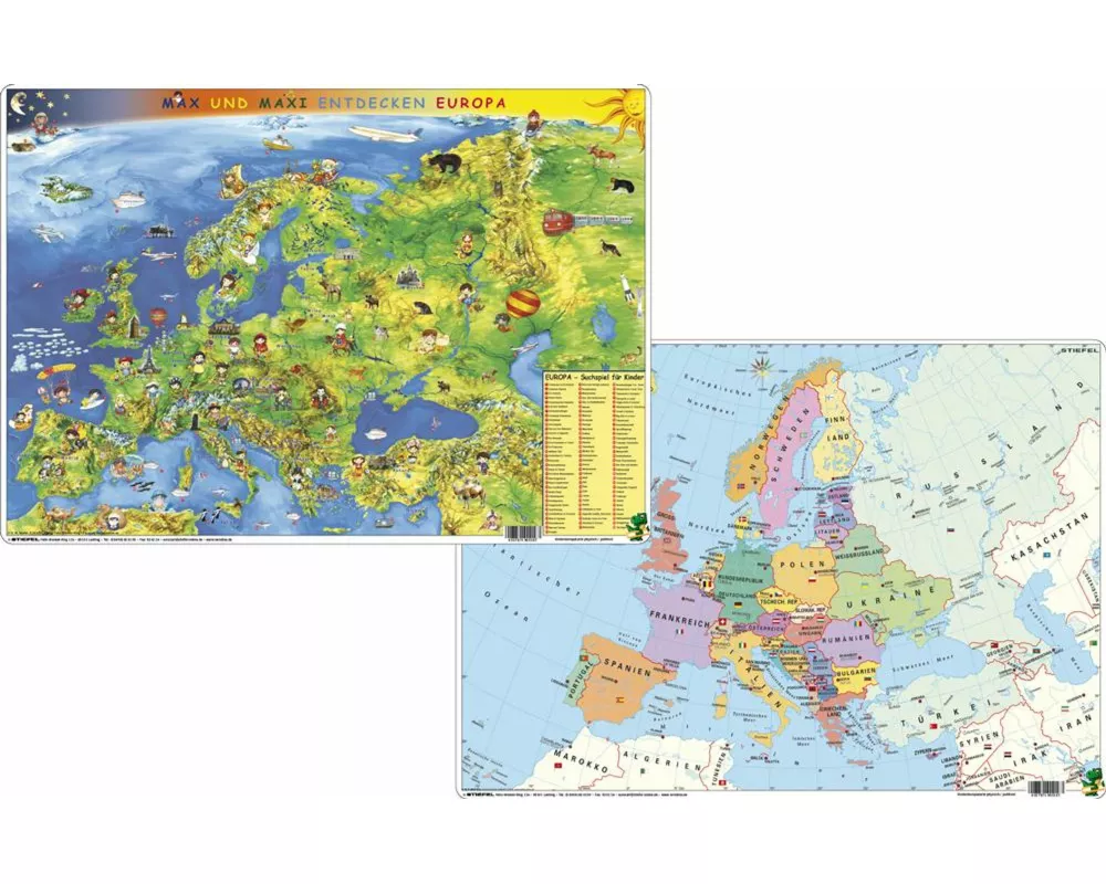Kindereuropakarte physisch / politisch - DUO-Schreibunterlage DIN A3