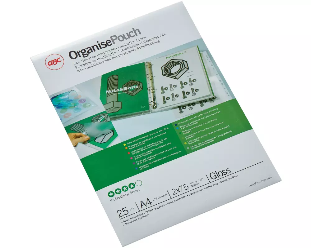 GBC Laminierfolie Organise A4+, 75 mic, 25 Stück, glänzend