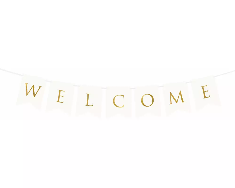 Partydeco Girlande Welcome 15 x 95 cm, Weiss/Gold