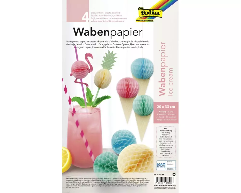 Folia Wabenpapier Icecream 20 x 33 cm 4 Blatt
