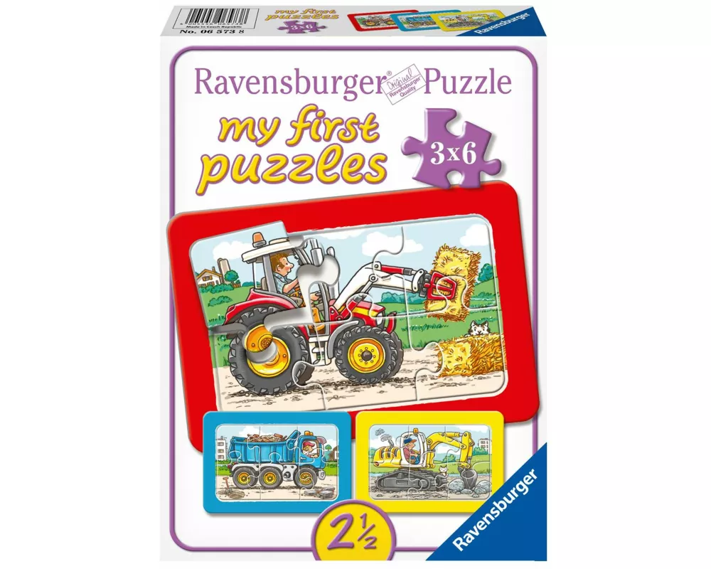 Kinderpuzzle 6 Teile - Bagger, Traktor und Kipplader