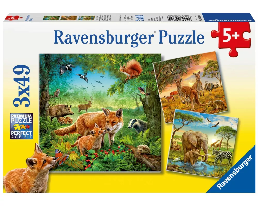 Kinderpuzzle 3x49 Teile - Tiere der Erde
