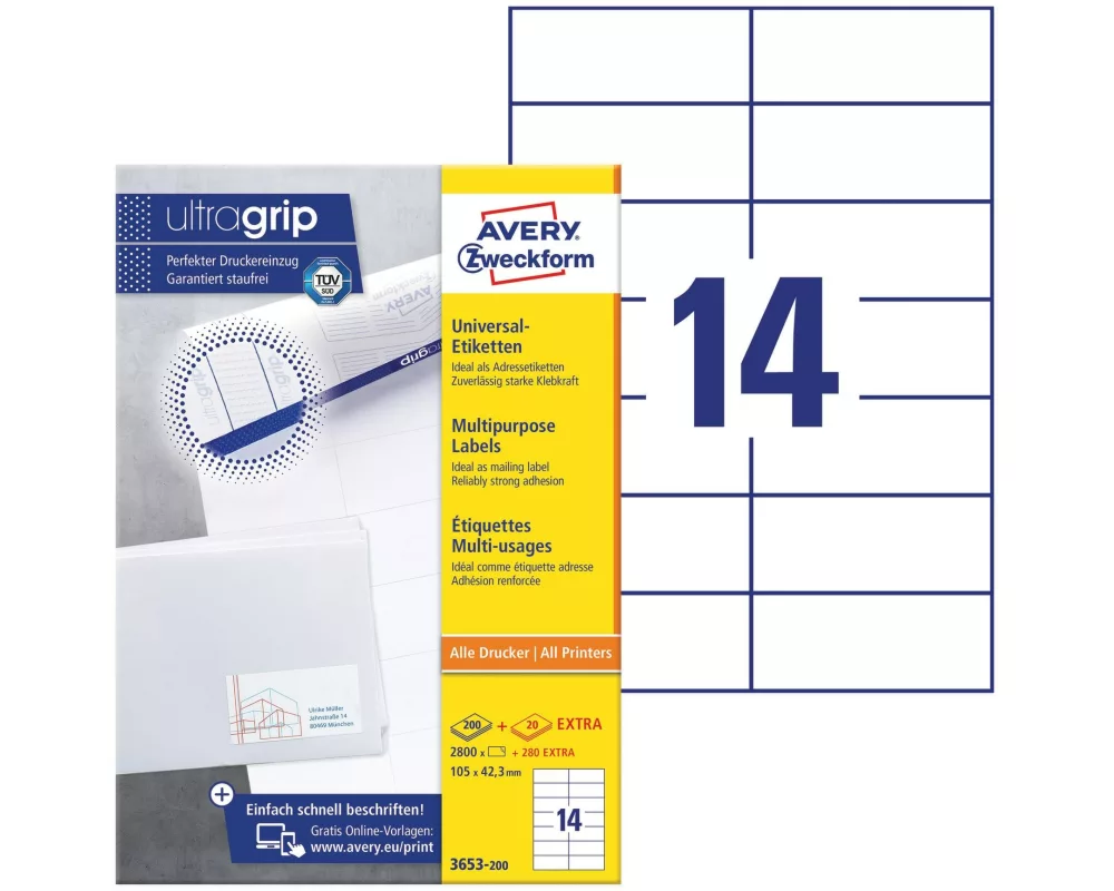 Avery Zweckform Universal-Etiketten 3653 105 x 42.3 mm, 220 Blatt