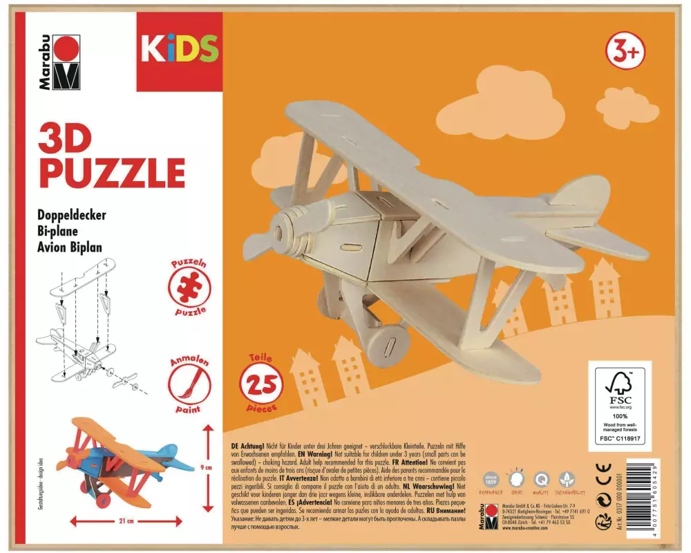 Marabu Holzartikel 3D Puzzle, Doppeldecker