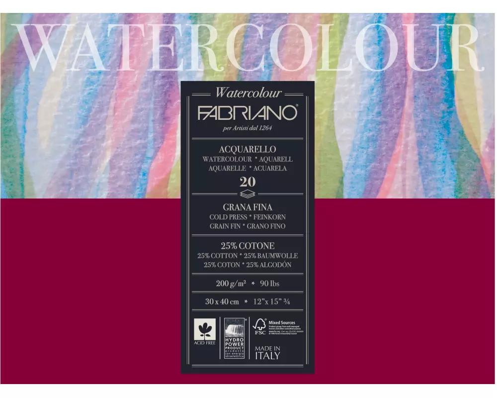 Fabriano Aquarellblock 30 x 40 cm, 200g/m², 20 Blatt