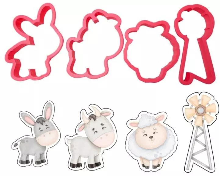 BackshopSchweiz Guetzli-Ausstecher Serie Bauernhof mit Esel, Schaf und Ziege