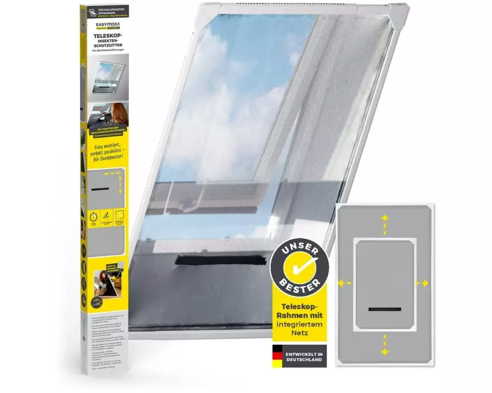 EASYmaxx Moskitonetz Dachfenster Magic Fit 160 x 100 cm, Weiss