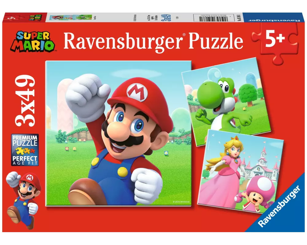 Ravensburger Puzzle Super Mario 3 x 49 Teile, mit Mini-Postern