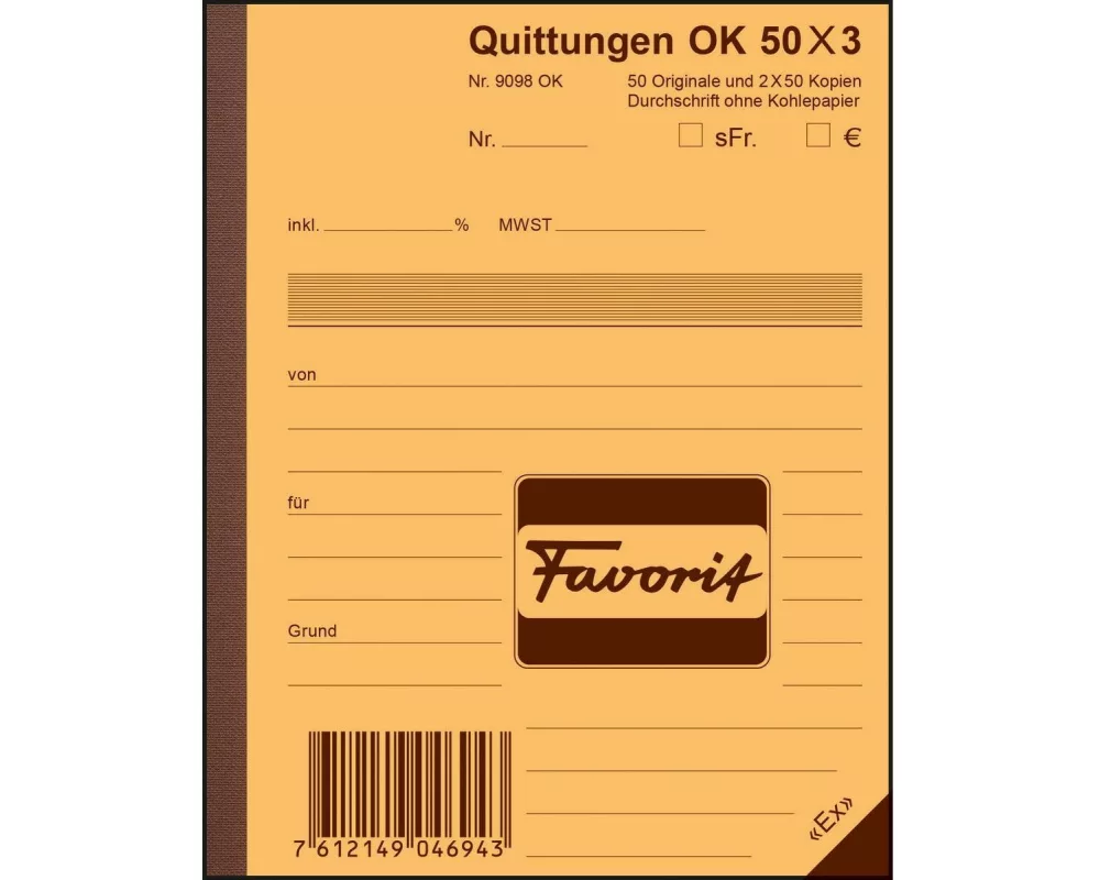 Favorit Durchschreibeblock 113 x 144 mm Quittungen