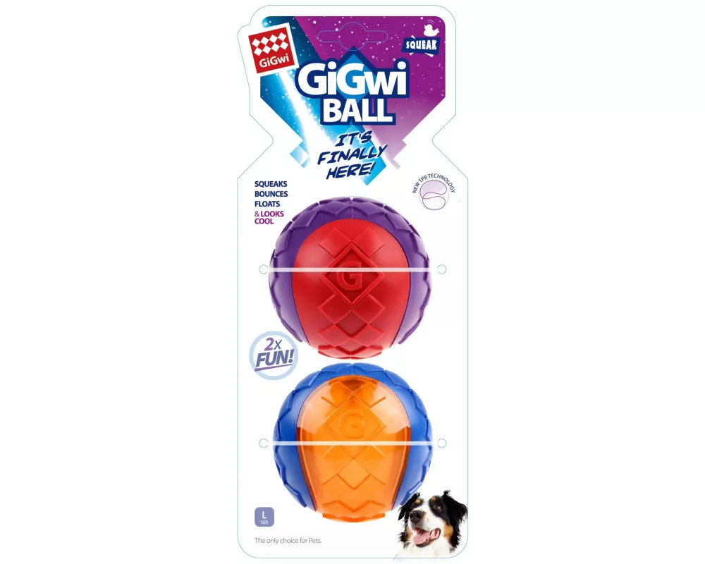GiGwi Hunde-Spielzeug Ball Squeaker, Blau/Orange und Rot/Violett