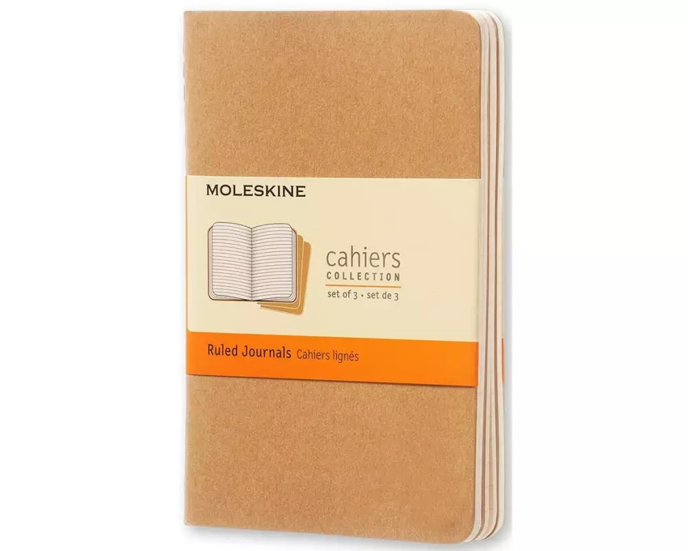 Moleskine Notizbuch A6 Liniert, Hellbraun, 3-teilig