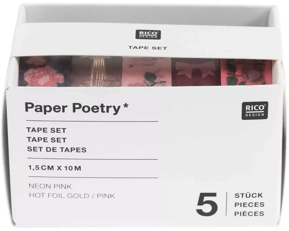 Rico Design Washi Tape Set La Vie En Ros 5 Stück, Pink, 10 m