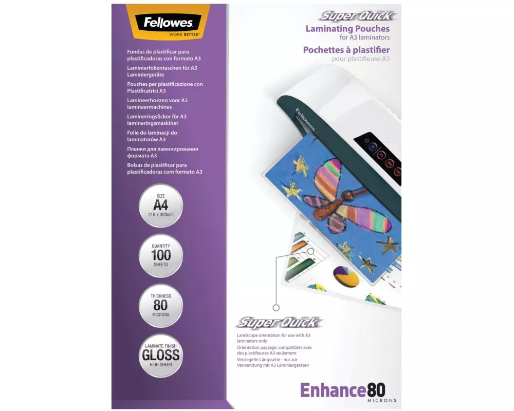 Fellowes Laminierfolie Superquick A4, , 100 Stück, Glänzend