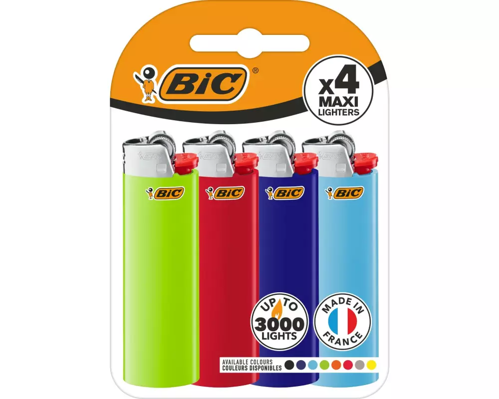 BIC Taschenfeuerzeug Maxi J26 4 Stück Assortiert