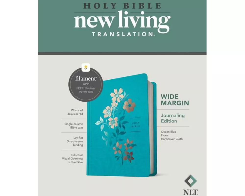 NLT Wide Margin Bible, Filament Enabled (Hardcover Cloth, Ocean Blue Floral, Red Letter)