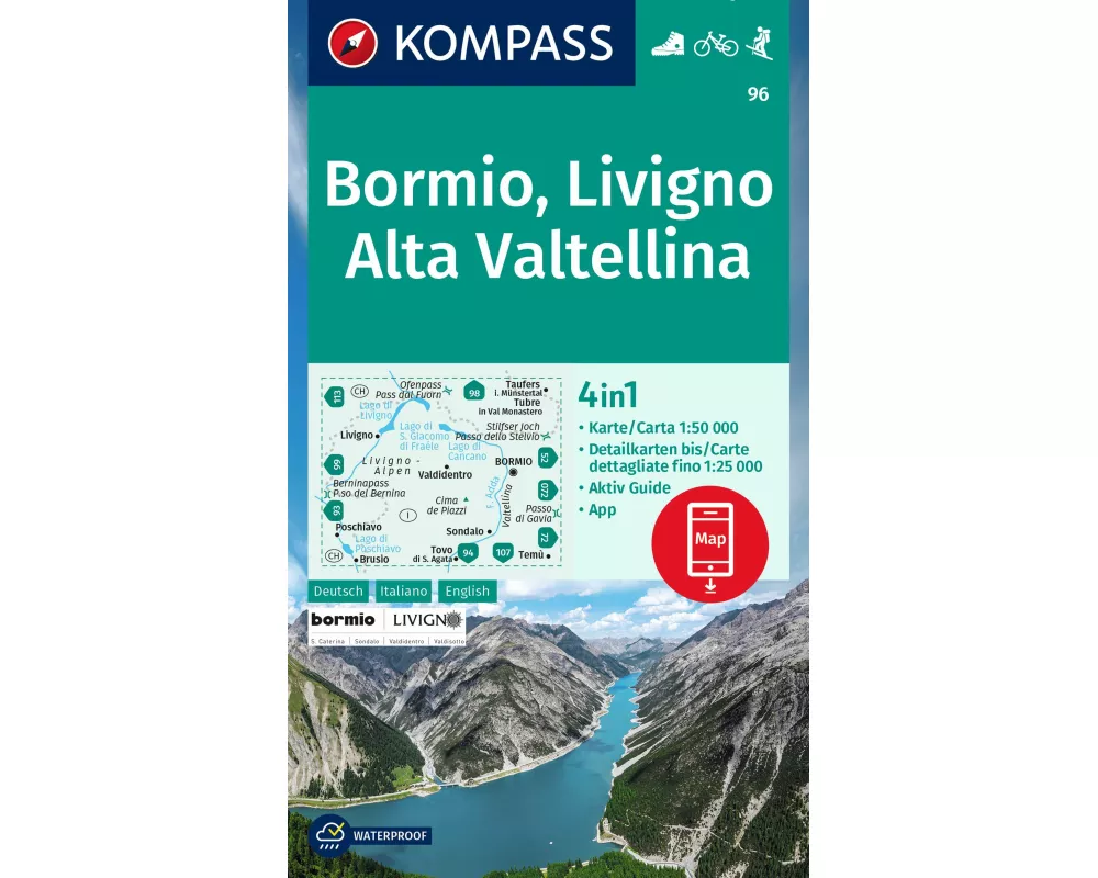 KOMPASS Wanderkarte 96 Bormio, Livigno, Alta Valtellina 1:50.000