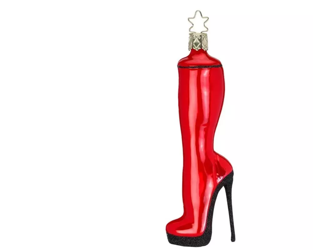 Inge Glas Manufaktur Weihnachtskugel Stiefel 13 cm, Rot/Schwarz