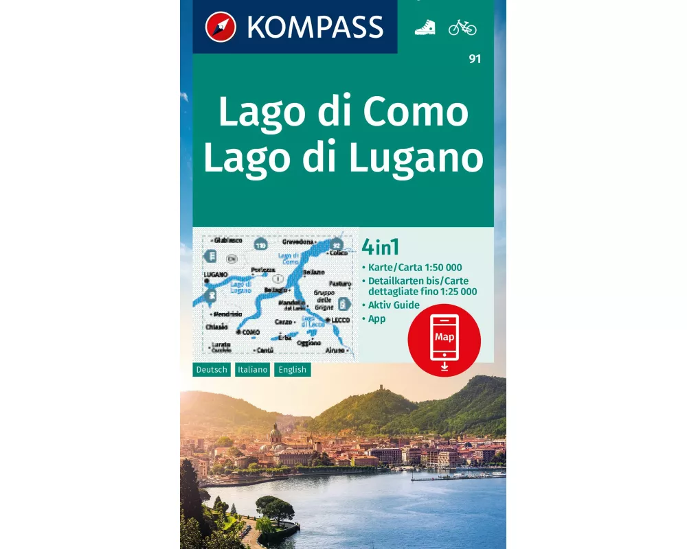 KOMPASS Wanderkarte 91 Lago di Como, Lago di Lugano 1:50.000