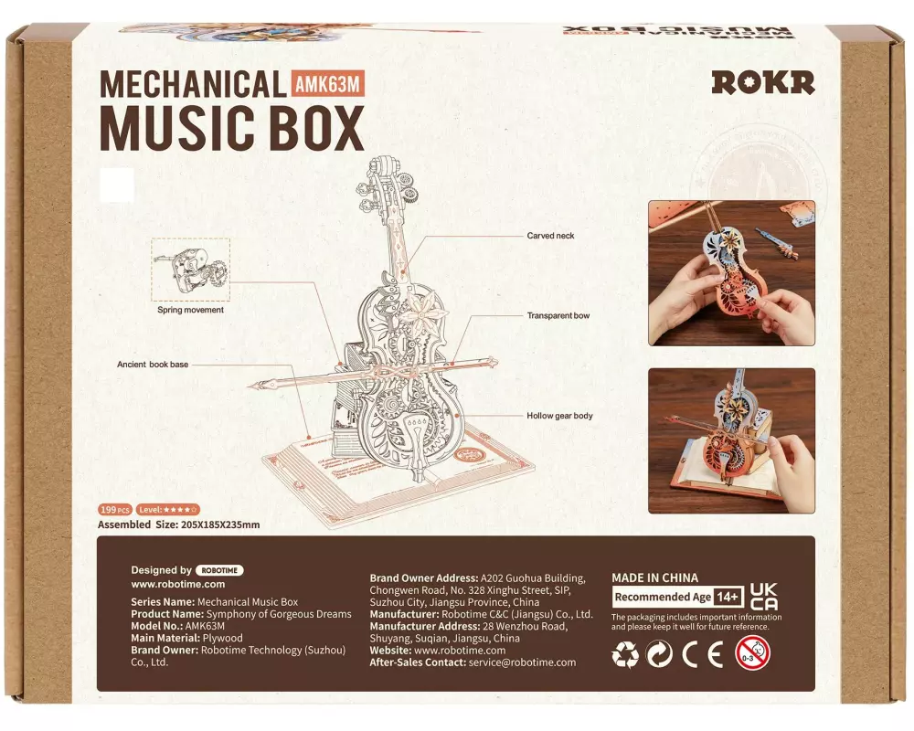 ROKR Bausatz Magic cello 3D-Holzpuzzle Spieluhr Musikmodell