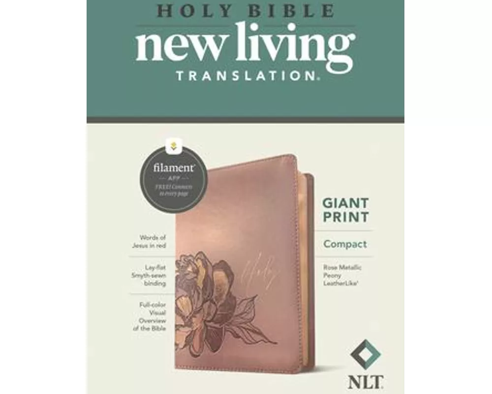 NLT Compact Giant Print Bible, Filament Enabled (Leatherlike, Rose Metallic Peony, Red Letter)