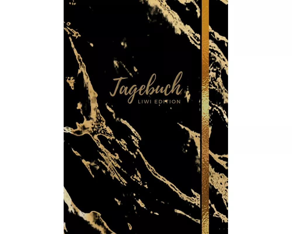 Tagebuch - A5 liniert - 100 Seiten 90g/m² - Soft Cover - Motiv "Marmor gold auf schwarz" - FSC Papier