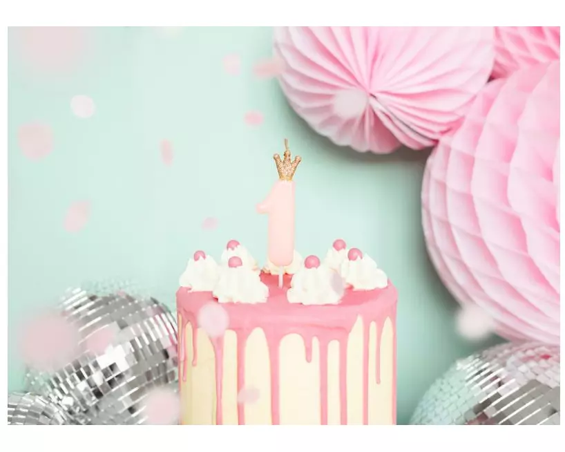 Partydeco PartyDeco Geburtstagskerze Ziffer 1 Hellrosa 1 Stück