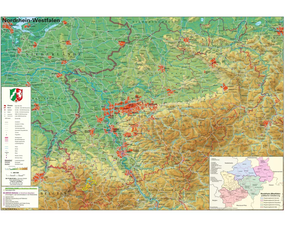 Nordrhein-Westfalen physisch 1:400 000