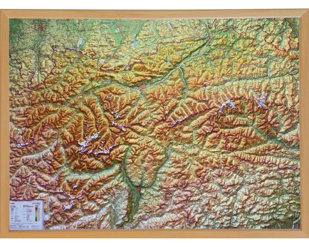 Relief Tirol 1:325.000 mit Naturholzrahmen