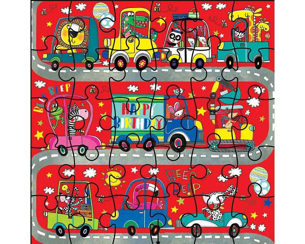 Puzzle-Karte. Happy Birthday / Beep Beep / Cars